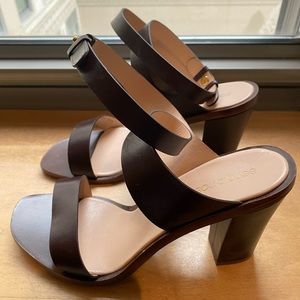 Sergio Rossi dark brown leather wrap sandal. Size 39.5. Never worn!
